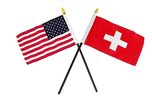 AES USA  and  Switzerland Flag 4"x6" Desk Set Table Stick