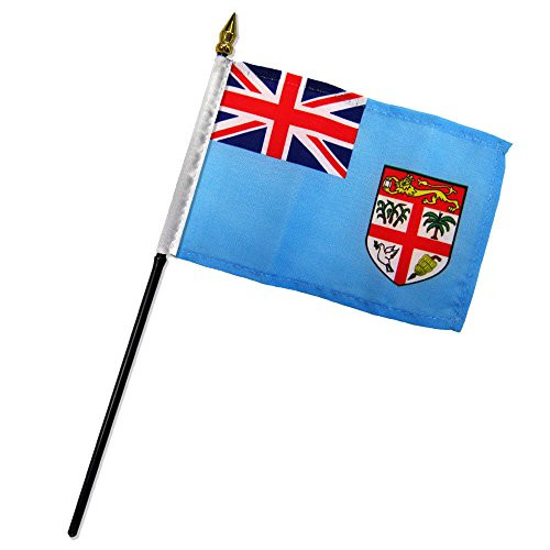 Fiji 4"x6" Flag Desk Table Stick PREMIUM Vivid Color and UV Fade BEST Garden Outdor Resistant Canvas Header and polyester material FLAG