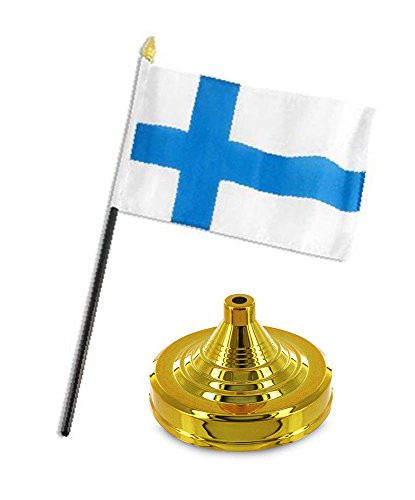 RFCO Finland Flag 4''x6'' Desk Set Table Stick Gold Base Best Garden Outdor Decor Polyester Material Flag Premium Vivid Color and UV Fade Resistant