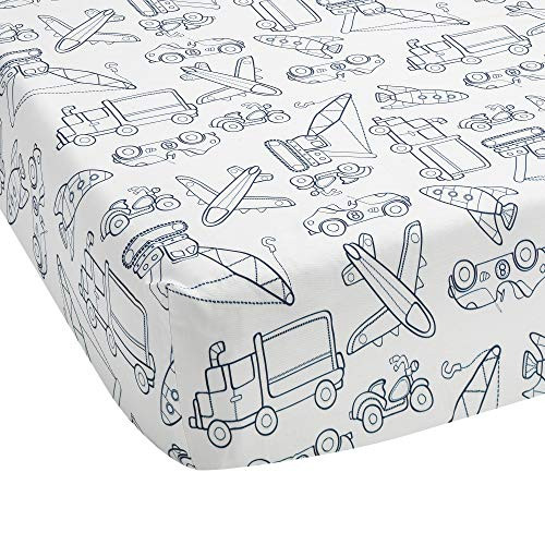 Lambs & Ivy Metropolis Cotton Fitted Crib Sheet - Blue, White, Transportation Lambs & Ivy Metropolis Cotton Fitted Crib Sheet - Blue, White, Transportation