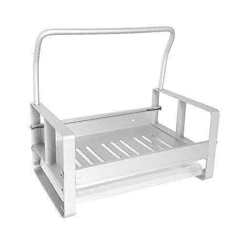 Kitchen Sink Caddy Organizer, Sponge Holder for Sink, Sink Tray Drainer Rack, rag Towel rack Dish Rags Brush Soap Storage Countertop with Removable Front Drain Pan -silver white-