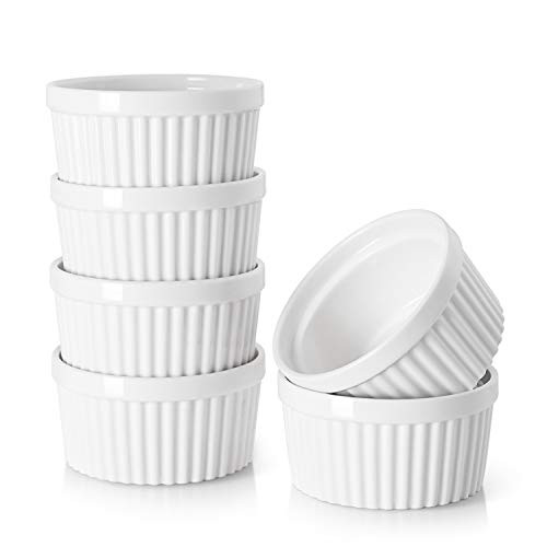 DOWAN 4 oz Ramekins - Ramekins for Creme Brulee Porcelain Ramekins Oven Safe, Classic Style Ramekins for Baking Souffle Ramekins Bowls, Set of 6, White