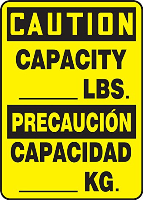 Accuform SBMCAP623VP Sign, Legend"Caution Capacity-LBS./PRECAUCION CAPACIDAD-KG.", 14" Length x 10" Width x 0.055" Thickness, Plastic, 14" x 10", Black on Yellow