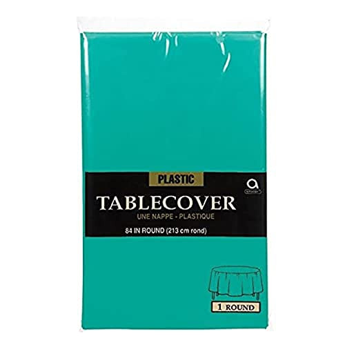 amscan Teal Reusable Round Plastic Table Cover- 1 pc.