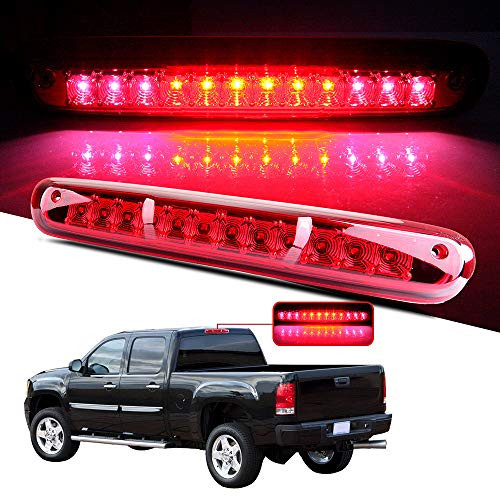 cciyu LED 3rd Brake Lights Cargo Lamp Assembly Automotive Tail Lights Smoke Lens Replacement fit 2007-2013 Chevy Silverado GMC Sierra (Chrome+ Red Lens)
