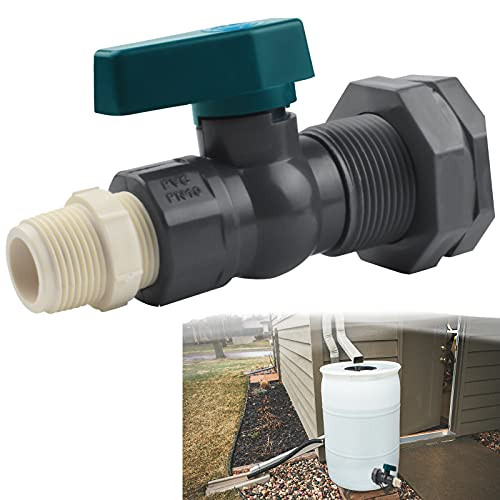 Rain Barrel Diverter Kit, PVC Rain Barrel Spigot Kit Faucet Kit, 3/4 Inch Rain Barrel Valve with Bulkhead Fitting and Hose Adapter for Aquariums, Water Tanks, Pools, Tubs, Garden Barrels