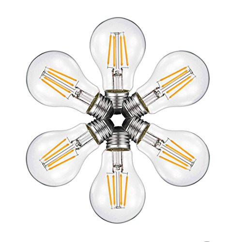 Dimmable Led Edison Bulb A19, 4W Vintage Filament Light Bulb, 40W Incandescent Equivalent, Soft Warm White 2700k, 360 Lumens, E26 Clear Glass Cover, Pack of 6