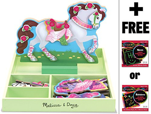 My Horse Clover - Magnetic Dress Up Wooden Doll & Stand + FREE Melissa & Doug Scratch Art Mini-Pad Bundle