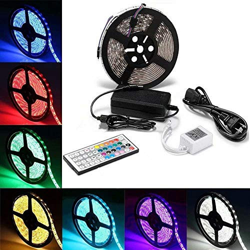 LED Strip Lights,SMD 5050 300 LEDs RGB LED Strips 16.4Ft Waterproof Flexible Strip Color Changing LED Light Strip With 44Keys IR Remote Controller and 12V 5A Power Supply