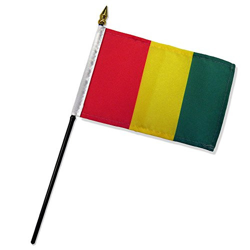 AES Guinea 4"x6" Flag Desk Set Table Stick Gold Base Premium Vivid Color and UV Fade Best Garden Outdor Resistant Canvas Header and Polyester Material Flag