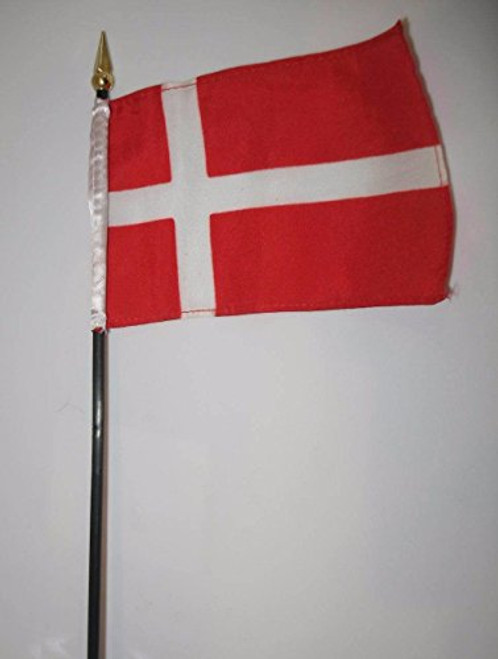 AES Denmark Flag 4"x6" Desk Table Stick Premium Vivid Color and UV Fade Best Garden Outdor Resistant Canvas Header and Polyester Material Flag