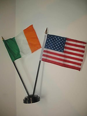 Irish Ireland w/ USA American Flag 4"x6" Desk Set Black Base