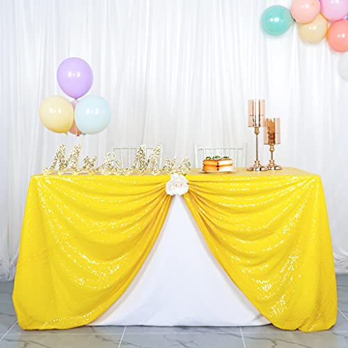 Tablecloth 50X50 inch Sequin Tablecloth Table Cloths Disposable Rustic Table Cloths Party Table Cover Circle Tablecloth Glitter Tablecloth for Birthday Party Halloween Christmas -50X50 inch, Yellow-