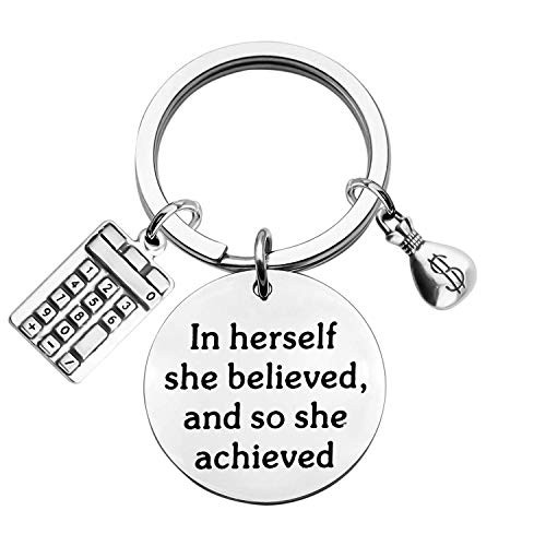Zuo Bao Accountant Gift Treasurer Keychain In Herself She Believed and So She Achieved Calculator Symbol Charm Jewelry Keychain Gift for Accountant Treasurer Cashier -Accountant Keychain-