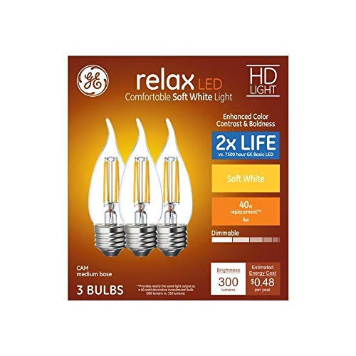 GE Relax 40-Watt EQ CA11 Soft White Dimmable Candle Bulb Light Bulb -3-Pack-
