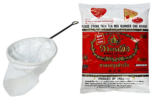 Thai Tea Filter Stainless Steel Traditional Thai Style with Number One The Original Thai Iced Tea Mix -Cha Tra Mue - 400g-