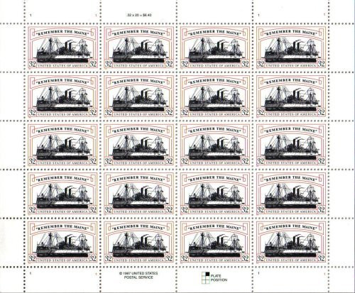 USPS Remember The Maine 32 Cent Full Sheet of 20 Stamps Scott 3192 USPS Remember The Maine 32 Cent Full Sheet of 20 Stamps Scott 3192