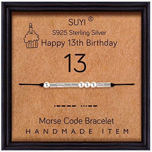 Suyi Birthday Gift for Girls Morse Code Bracelet Sterling Silver Bracelet Birthday Jewelry 13 Year Old Gifts for Her 13