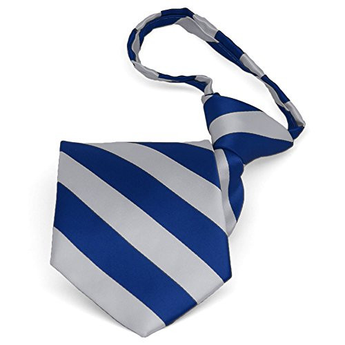 TieMart Striped Zipper Ties, 20" Length -Royal Blue and Silver-