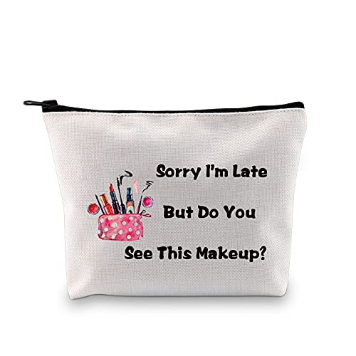 POFULL Sorry I'm Late Makeupbag Gift For Makeup Lover Gifts For Make Up Artist Cosmetic Bag -Sorry I'm Late Makeupbag-