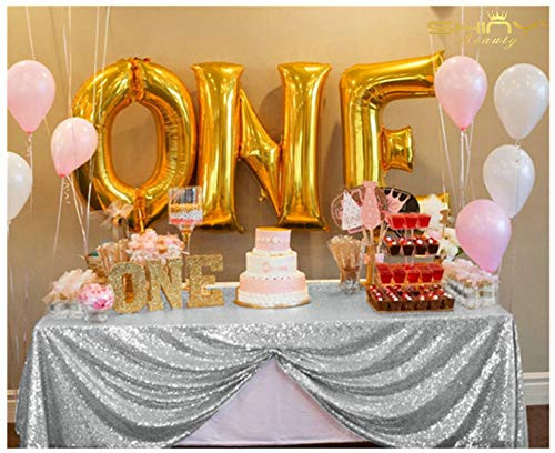 ShinyBeauty Sequin-Rectangle-Tablecloth-60x102-Inch-Silver 6FT Table Cloth