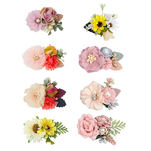 KTNAJOL Toddler Hair Accessories for Girls, Flower Hair Clips Set Flowers Hair Floral Handmade Hair Accessories Barrettes for Girls Infants Toddlers Set of 8