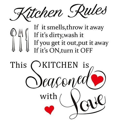 2 Pieces Kitchen Quotes Wall Decal, Kitchen Rules Art Home Mural Decor Home Vinyl Inspirational Quotes Decal Sticker for Kitchen Dining Room Fridge Restaurant Decor