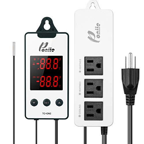 Poniie TC-DN2 Digital Heat Mat Reptile Thermostat Day/Night Temperature Controller for Terrarium, Seed Germination, Carboy, Brewing  and  Fermenter -110V, 10A-