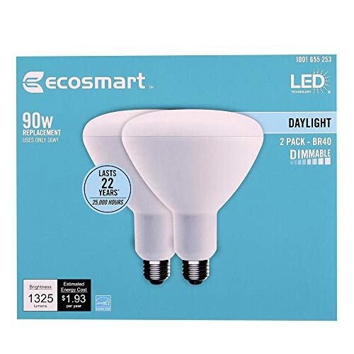 EcoSmart 90-Watt Equivalent BR40 Dimmable Energy Star LED Light Bulb Daylight (2-Pack)