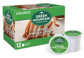 Green Mountain Coffee Roasters Caramel Vanilla Cream, Single Serve Coffee K-Cup Pod, Flavored Coffee, plus 1 pc of coffee cream for your first cup of coffee