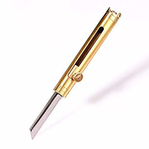 SZHOWORLD Brass Mini Knife - Keychain Pocket Knife, Compact Retractable Folding Blade with Special High Carbon Alloy Steel, EDC Portable Knife Upgraded Version -Brass-