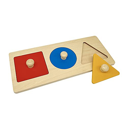 SGVV90 Montessori Wooden Geometric Shape Puzzle Multiple Shape Puzzle Preschool Learning Shape  and  Color Sorter Material Sensorial Toy for Toddler -3 Pieces-