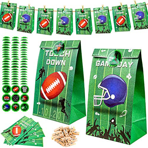 PROLOSO 24 Pack Football Party Favor Bags with Stickers Clips Rope Rugby Sports Treat Bags Candy Goody Bags Gift Bags Football Theme Party Supplies PROLOSO 24 Pack Football Party Favor Bags with Stickers Clips Rope Rugby Sports Treat Bags Candy Goody Bags Gift Bags Football Theme Party Supplies