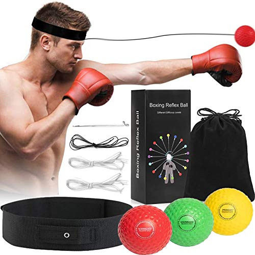 Boxing Reflex Ball - React Reflex Balls with Adjustable Headband and Carry Bag - Boxing Equipment for Agility, Punching Speed, Fight Skill and Hand Eye Coordination Training for Kids and Adults