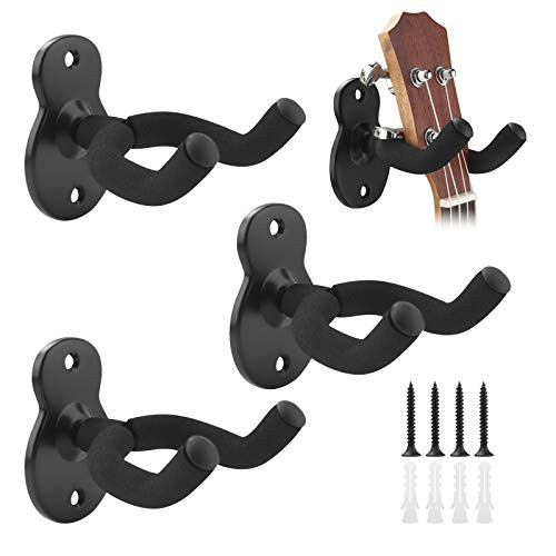 SPR-WL Guitar Wall Hanger 4Pack,Guitar Wall Mount Hook Holder Stand for Bass Electric Acoustic Guitar Acoustic Guitar Stands Bracket Guitar Hanger Ukulele Guitar Wall Hanger-Black