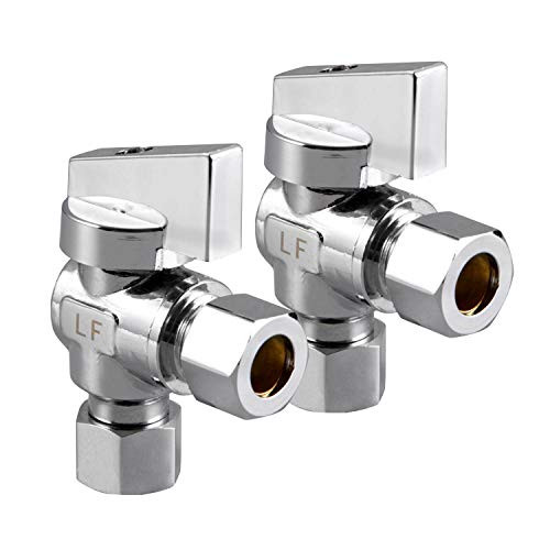 Minimprover 2 Pack Lead Free Chrome Brass 3/8" Comp FIP x 3/8 Inch Compression MIP Quarter Turn Water Angle Stop -Add on- Valve