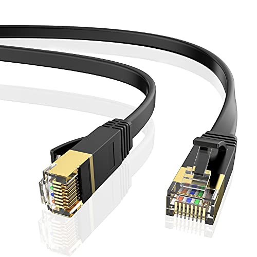 Cat 7 Ethernet Cable 50 ft, High Speed Long Flat LAN Cable RJ45 Connectors, Shielded Network Internet Cable Patch Cord, Cat 7 ethernet Cables for PC Laptop,Modem,Router, Gaming,Black