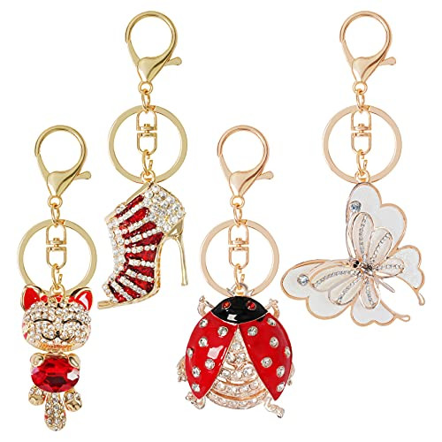 Tongcloud 4pcs Cute Keychain Car Key Chain with Key Rings Rose Gold Tone Cute Bag Charm Keychain Car Key Chain for Women Girls Gifts
