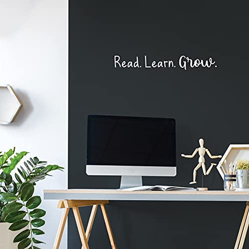 Vinyl Wall Art Decal - Read. Learn. Grow. - 4" x 29" - Trendy Cute Positive Inspiring Good Vibes Quote Sticker for Home Office Kids Room Playroom Classroom School Coffee Shop Library Decor -White-