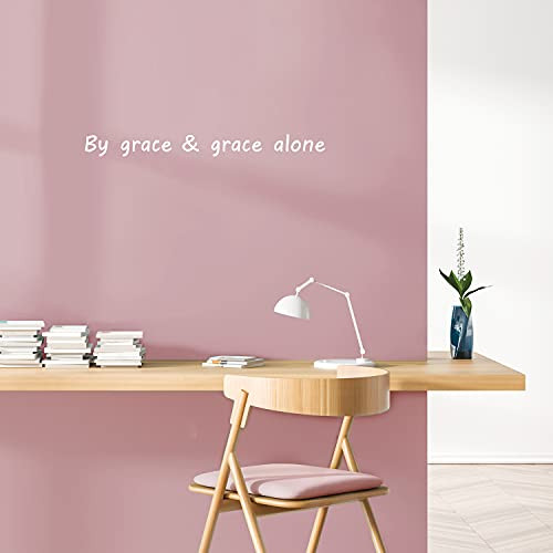 Vinyl Wall Art Decal - by Grace  and  Grace Alone - 3" x 33" - Modern Cute Inspiring Lovely Spiritual Quote Sticker for Home Bedroom Living Room Kids Room Office Coffee Shop Religious Decor -White-