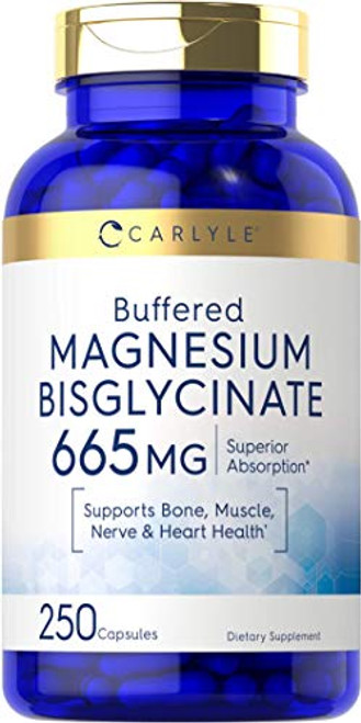 Magnesium Bisglycinate 665 mg | 250 Powder Capsules | Buffered Supplement | Non-GMO, Gluten Free | by Carlyle Magnesium Bisglycinate 665 mg | 250 Powder Capsules | Buffered Supplement | Non-GMO, Gluten Free | by Carlyle