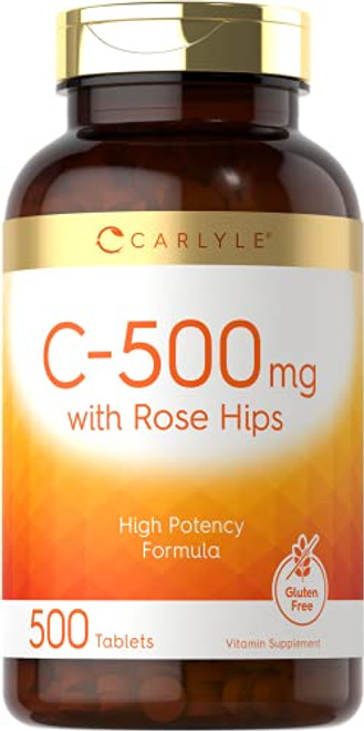 Vitamin C 500mg with Rose Hips | 500 Tablets | Vegetarian, Non-GMO and Gluten Free Supplement | High Potency Formula | by Carlyle Vitamin C 500mg with Rose Hips | 500 Tablets | Vegetarian, Non-GMO and Gluten Free Supplement | High Potency Formula | by Carlyle