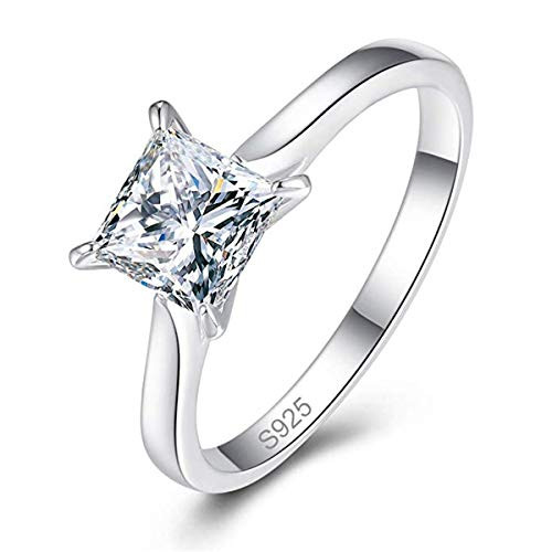AVECON 1.5 Carat Princess Cut White Cubic Zirconia Solitaire Sterling Silver 925 Engagement Wedding Ring for Girls Size 6 to 9 -5.5-