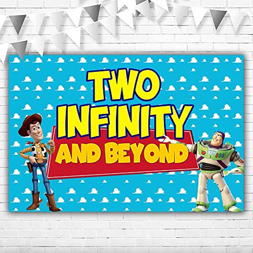 Happy Birthday Banner Two Infinity and Beyond 5x3 Toy Story Clouds Background for Boy 2nd Birthday Party Vinyl Woody Backdrops Toy Story 2 for Nursery Wall Decoration