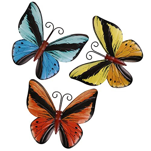 Scwhousi Metal Butterfly Wall Decor Outdoor Garden Fence Art,Hanging Decorations for Living Room, Bedroom, 3 Pack