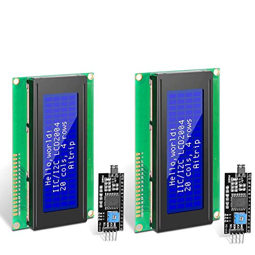 ICQUANZX 2PCS 2004 20x4 LCD Module IIC I2C Interface Adapter Blue Backlight Compatible with Arduino R3 Raspberry MEGA2560 -Blue-