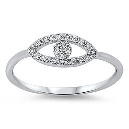 CloseoutWarehouse Cubic Zirconia Stackable Evil Eye Ring Rhodium Plated Sterling Silver Size 7