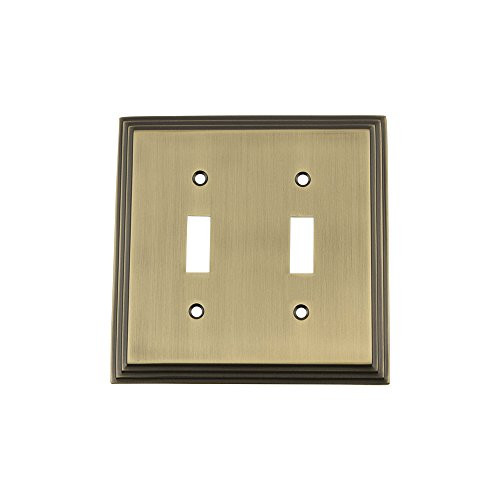 Nostalgic Warehouse 719735 Deco Switch Plate with Double Toggle, Antique Brass