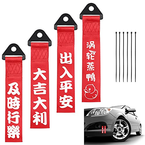 4 Pieces Red Tow Straps,Car Racing Tow Straps,Car Bumper Decorative,Trailer Belts Nylon Tow Straps Traction Rope Decorative Trailer Belts High Strength Racing Tow Strap for Front Rear Bumper Hook