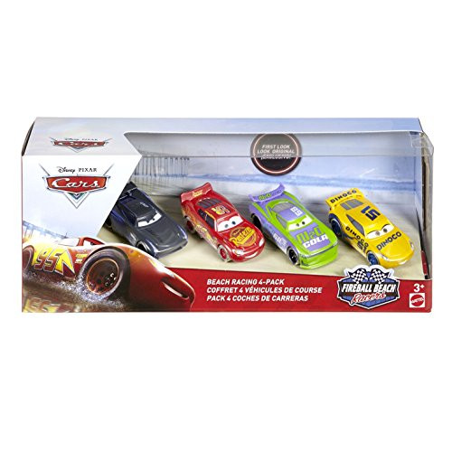 Mattel Disney Cars FTX79 FIRE Ball Beach Racing Car Pack of 4 (H.J. Hollis, Jackson Storm Lightning McQueen Dinoco Cruz Ramirez)